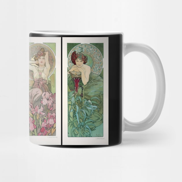 Art Nouveau’s Jeweled Women: A Study in Topaz, Ruby, Amethyst, and Emerald by TooplesArt